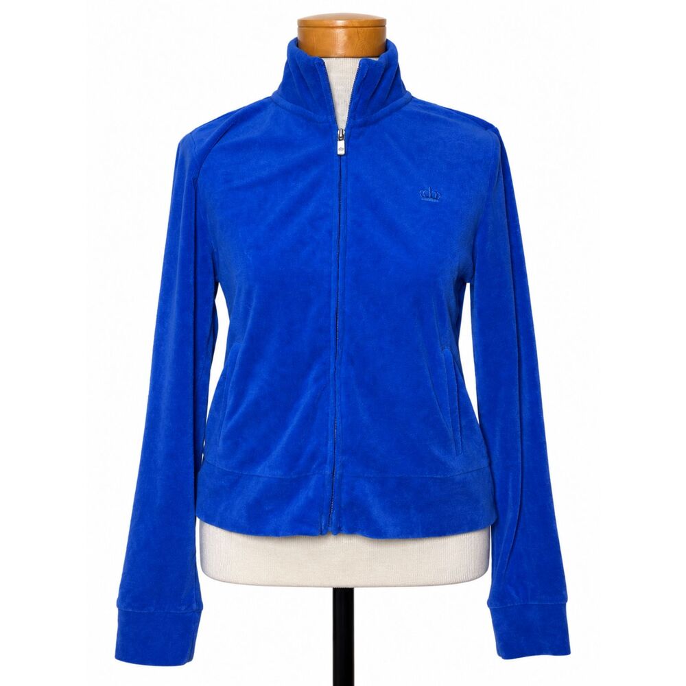 Vintage Juicy Couture Y2K Royal Blue French Terry Cloth Track Jacket M Crop